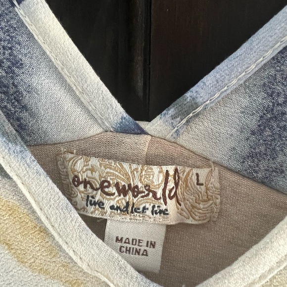 One World Woven Tie-Dye & Knit Short Dolman Sleeve V-Neck Top L - Picture 2 of 3